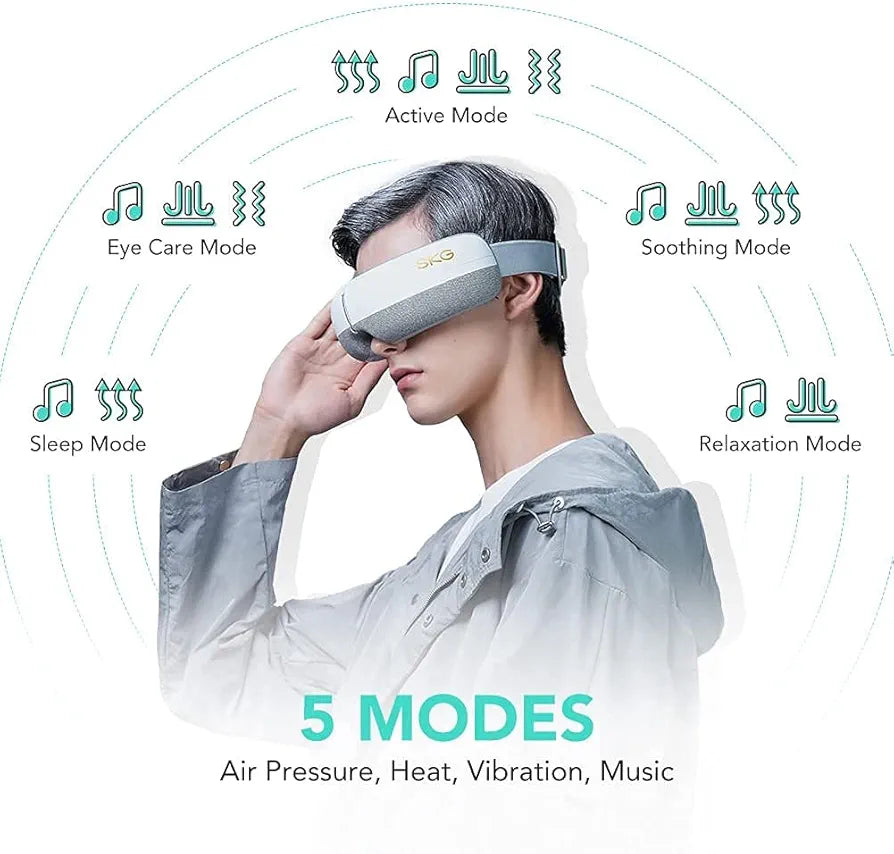 SKG E3 Eye Massager with Heat, A Rechargeable 5-Mode Device for Migraines and Dry Eyes, Featuring Bluetooth Music, an Ideal Relaxation Gift for Both Men and Women