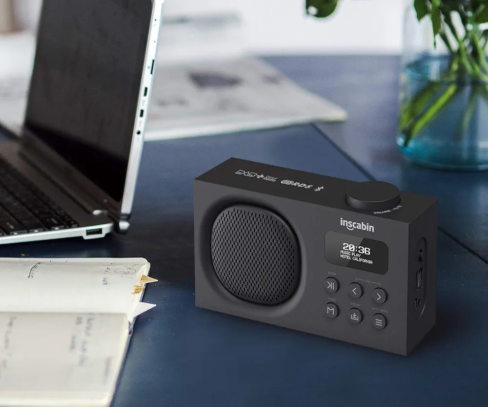 Inscabin P2 Portable DAB/DAB+FM Digital Radio/Bluetooth Portable Wireless Speaker/Nice Design/Dual Alarm Clock (Black)