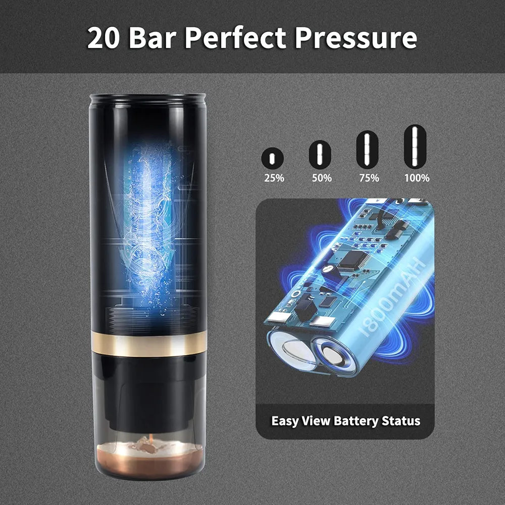 CERA+ Portable Espresso Machine One Key Self-Heating 12V Car Cigarette Lighter Coffee Maker Compatible with NS Capsule & Ground Coffee for Camping, Travel, RV