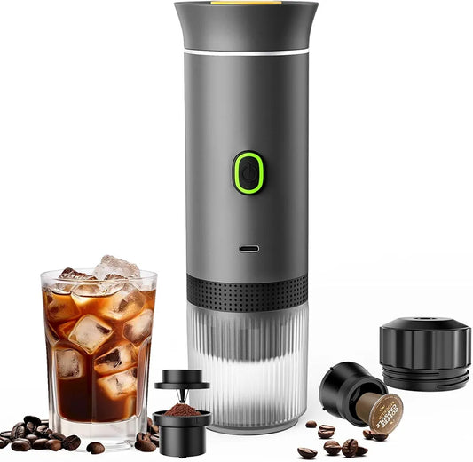 Expresso 3in 1 Portable Machine, Mini Coffee Maker for Travel, Self-Heating Car Coffee Maker with USB-C, Small Espresso Machine with Ground Coffee & Capsules
