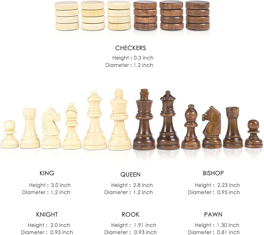 AMEROUS Magnetic Wooden Chess and Checkers Game Set, 15 Inches (2 in 1) Chess Board Games, 2 Extra Queens - Gift Package - Game Pieces Storage Slots