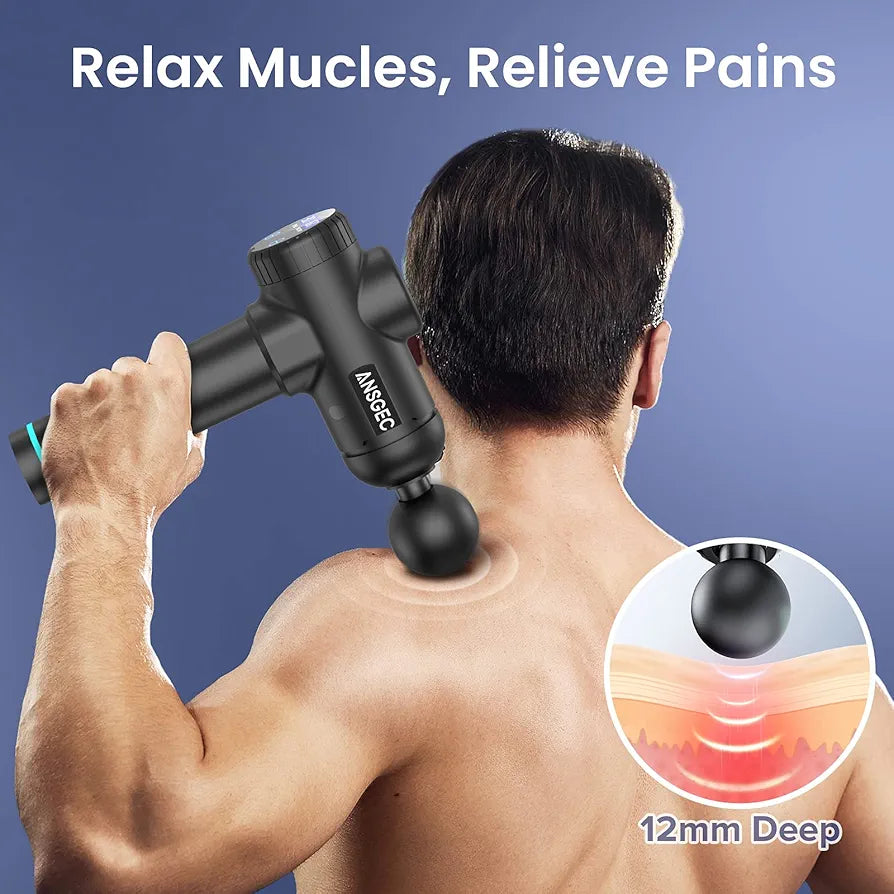 Massage Gun, ANSGEC Deep Tissue 30 Speeds Powerful Muscle Massage Gun Electric Handheld Massagers, Percussion Massager for Muscle, Back, Neck, Body Relief