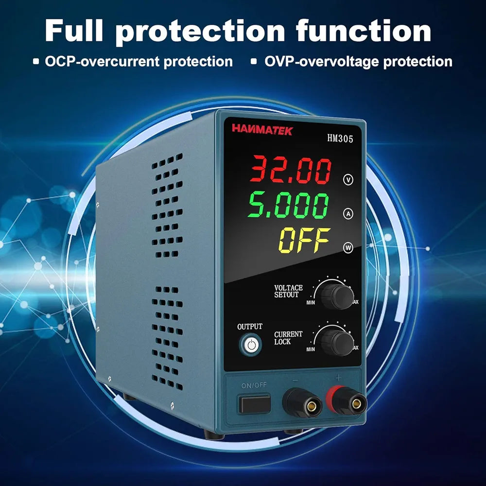 HANMATEK Adjustable DC Power Supply (0-30 V 0-5 A) HANMATEK HM305 Mini Variable Switching Digital Bench Power Supply