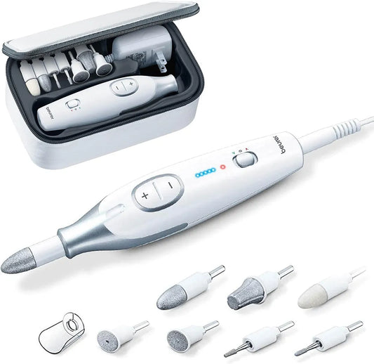 Beurer MP42 Nail Drill, 7-in-1 Nail Kit with Strong Sapphire Nail Drill Bits, Electric Nail File and Nail Buffer Includes Bright LED Light, Pedicure Kit and Manicure Set with Storage Case