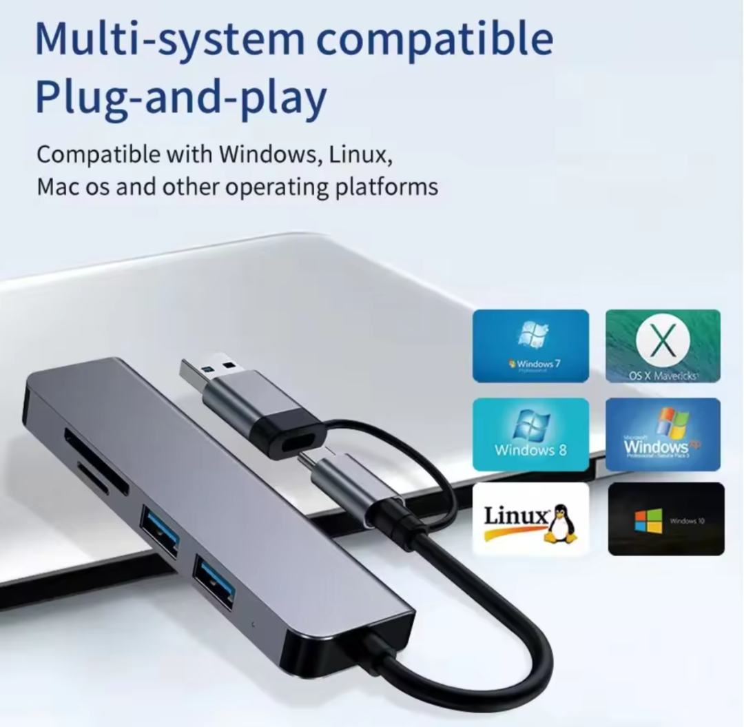 Type C And USB Hub USB 3.0 2.0 TF SD Card Reader 5 In 1