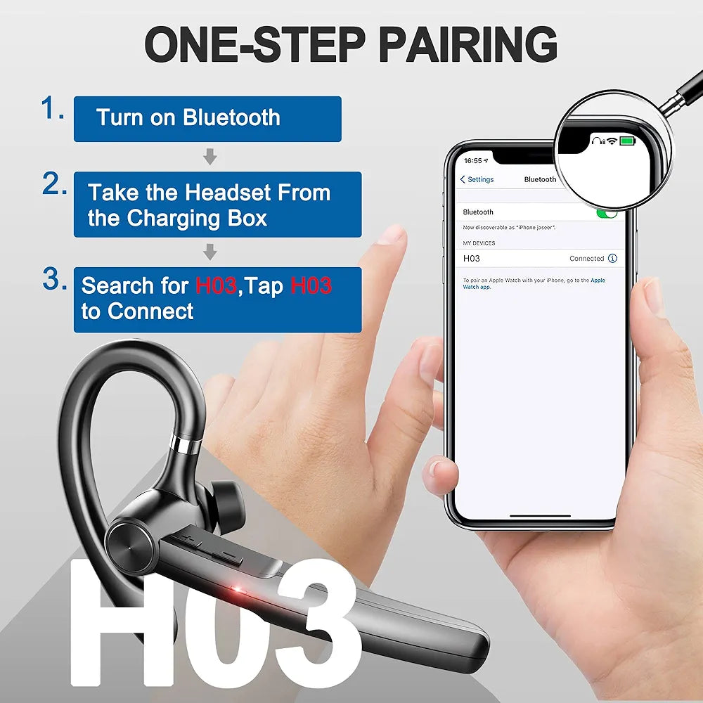 Bluetooth Headset with Microphone,48Hrs V5.3 Bluetooth Earpiece for Cell Phone/Business/Office/Driving/Trucker Driver,Bluetooth Headphones Earbuds for iPhone Android Samsung