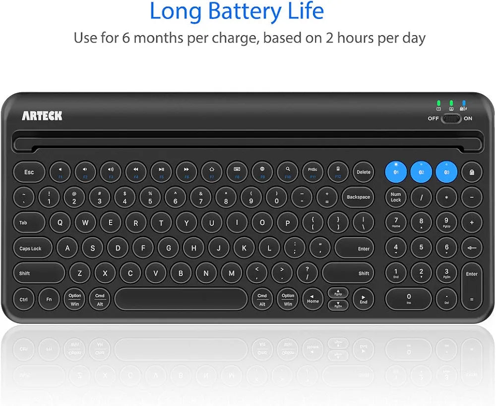 Arteck Wireless Bluetooth Keyboard for Windows, iOS, Android, Computer, Laptop, Smartphone - Multi-Functional with Built-in Cradle
