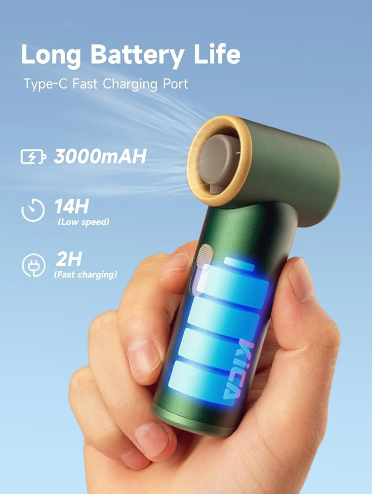 KiCA JetFan KC1 Compressed Air Blower, 36000 RPM Electric Air Can for Computer Keyboard Cleaning, Hair Drying, Recharging Battery, 10W Fast Charging - Green