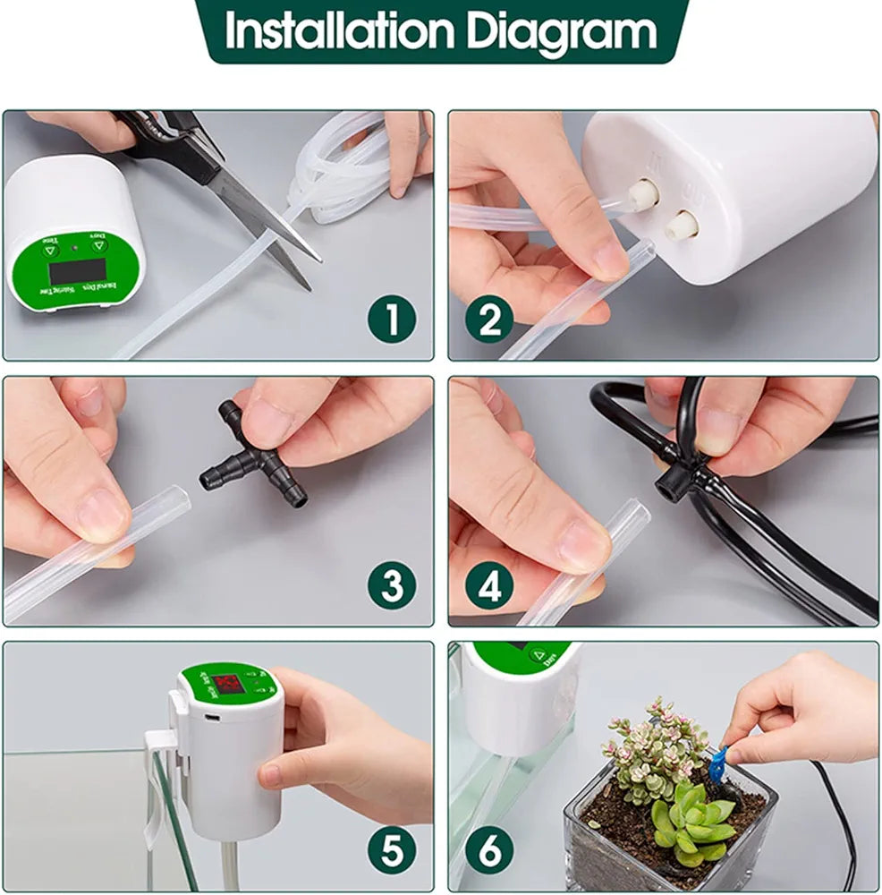 Automatic Watering System Drip Irrigation Kit Intelligent Timing Holiday Plant Watering Devices LED Display & USB Power, Indoor Irrigation System for Potted Plants