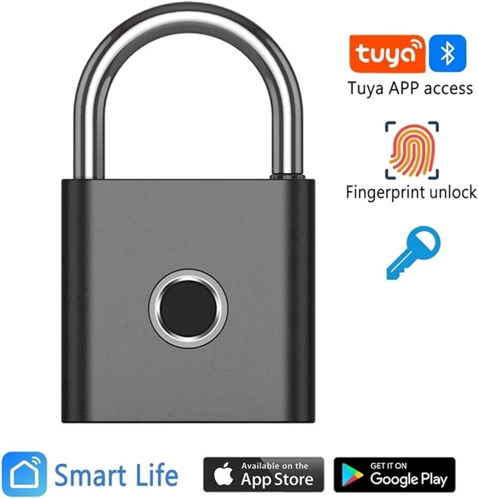 Waterproof Tuya Bluetooth Smart Padlock Digital P55 Fingerprint Electronic Door Lock with Backup Key Unlock for Luggage Bag