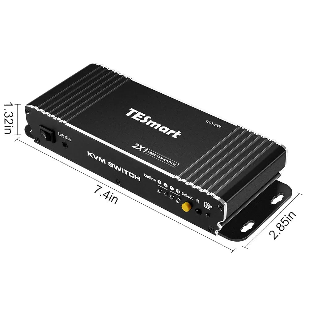 TESmart KVM Switch HDMI PC Switcher 2 Input 1 Output KVM Selector Switch HDMI Version 4K Ultra HD 2 x 1 HDMI KVM Switch 4K @ 60Hz 4: 4: 4 with 2 Pieces 5ft KVM Cables, USB 2.0 Device Control