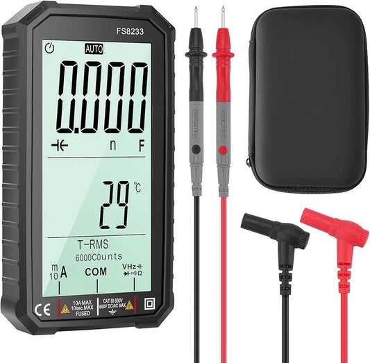 LCD Digital Multimeter 4.7 Inch TRMS 6000 Counts Voltmeter Auto-Ranging Fast Measures Voltage Current Amp Resistance Diodes Continuity Duty-Cycle Capacitance Temperature for Automotive