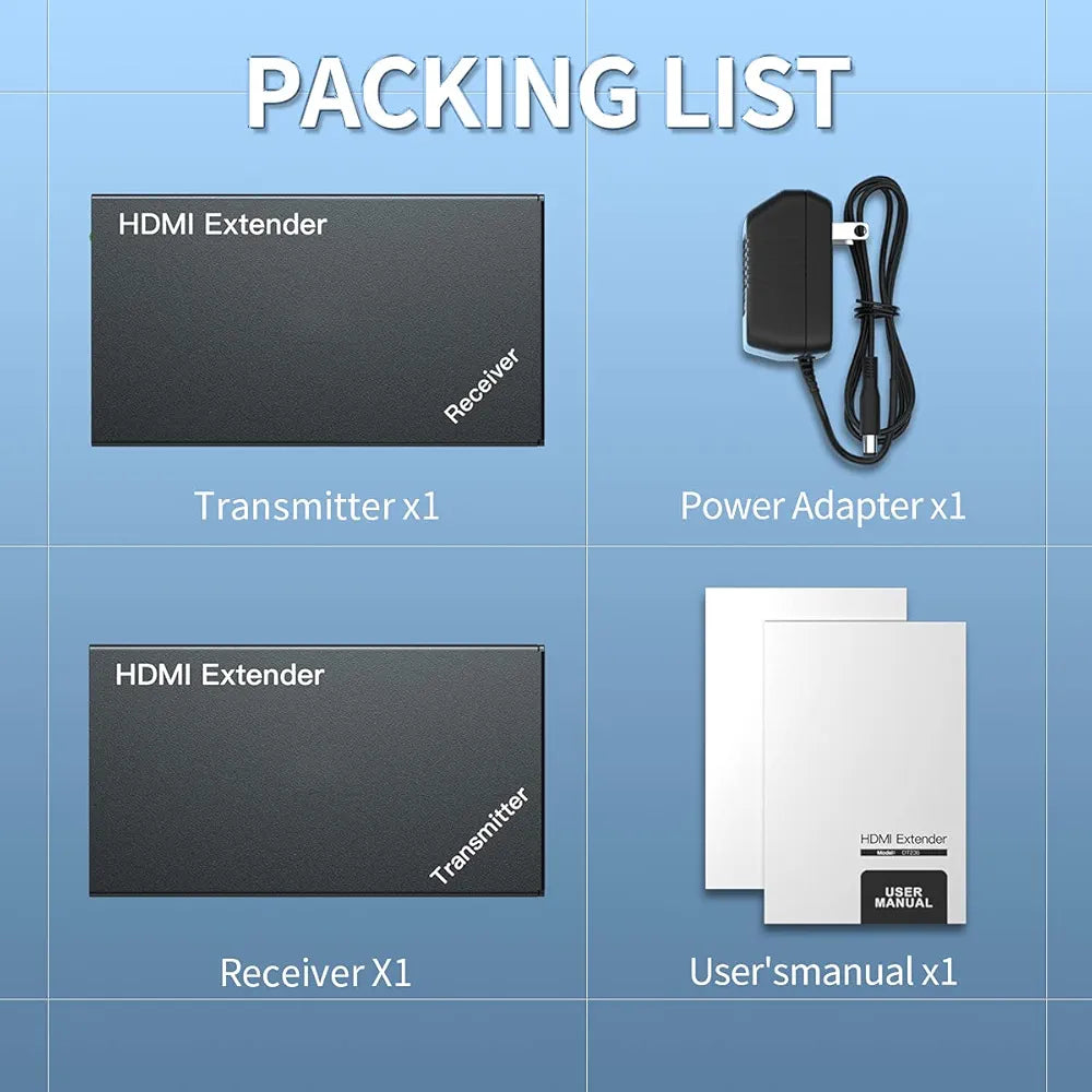 HDMI Extender 50m/164ft with Local Loop Out, Over Cat 5/5e/6/7 Extend Full HD 1080P@60Hz POE EDID Transmitter + Receiver
