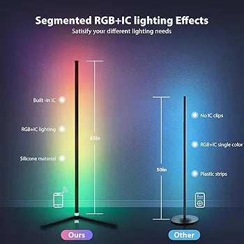 RGB Corner Floor Lamp, Bluetooth APP and Remote Control Music Sync LED Modern Floor Lamp for Living Room,