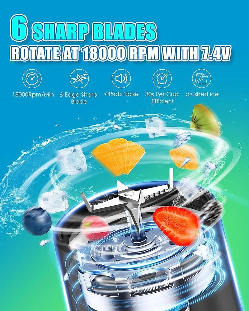Portable Blender, 500ml Large Capacity Travel Blender Inside Contains 6 Stainless Steel Blades And USB Charging, Easy to Use And Safe Personal Blender for Travel, Kitchen, Party And Outdoor