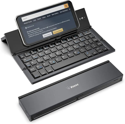 Geyes Foldable Bluetooth Keyboard Portable Folding Wireless Keyboard with Portable Pocket Size, Aluminum Alloy Housing for iPhone,iPad, Tablet,Laptops and Smartphones (Black)