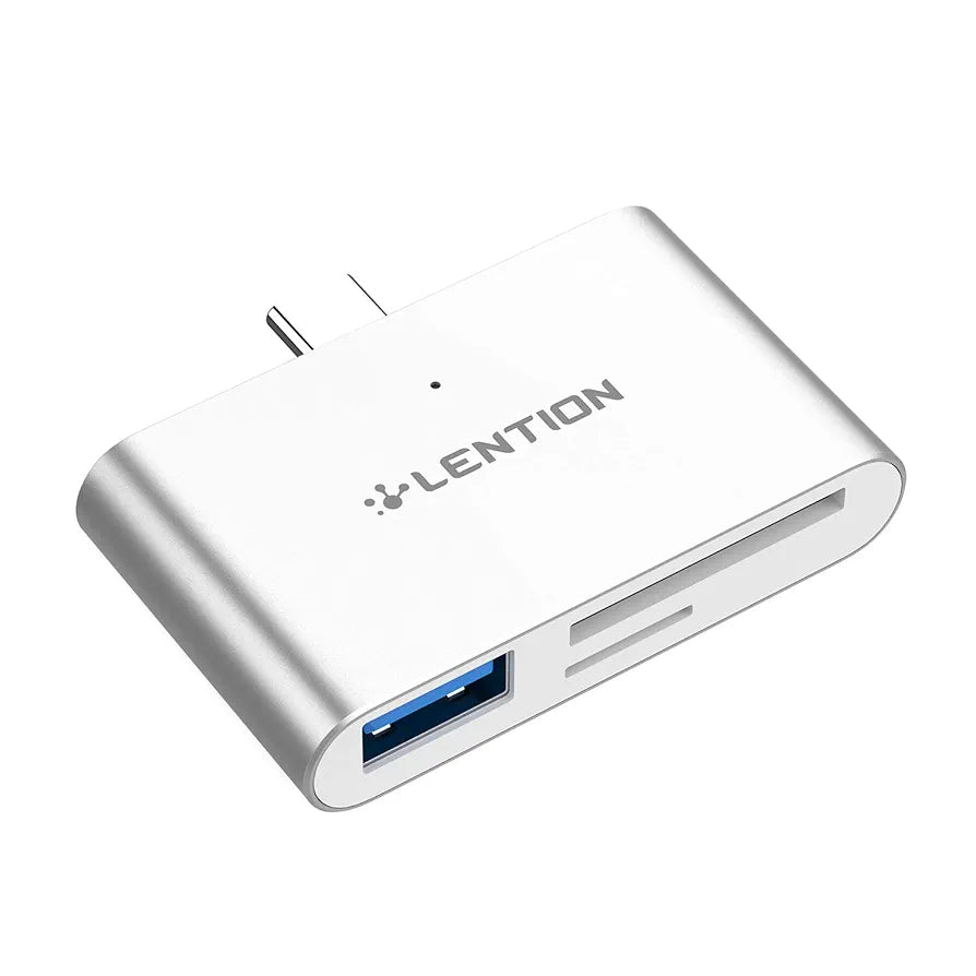 LENTION USB C to SD/Micro SD Card Reader with USB 3.0 Adapter Compatible 2023-2016 MacBook Pro, New iPad Pro/Mac Air, Surface, Phone/Tablet, More, Stable Driver Certified (CB-CS15, Silver)