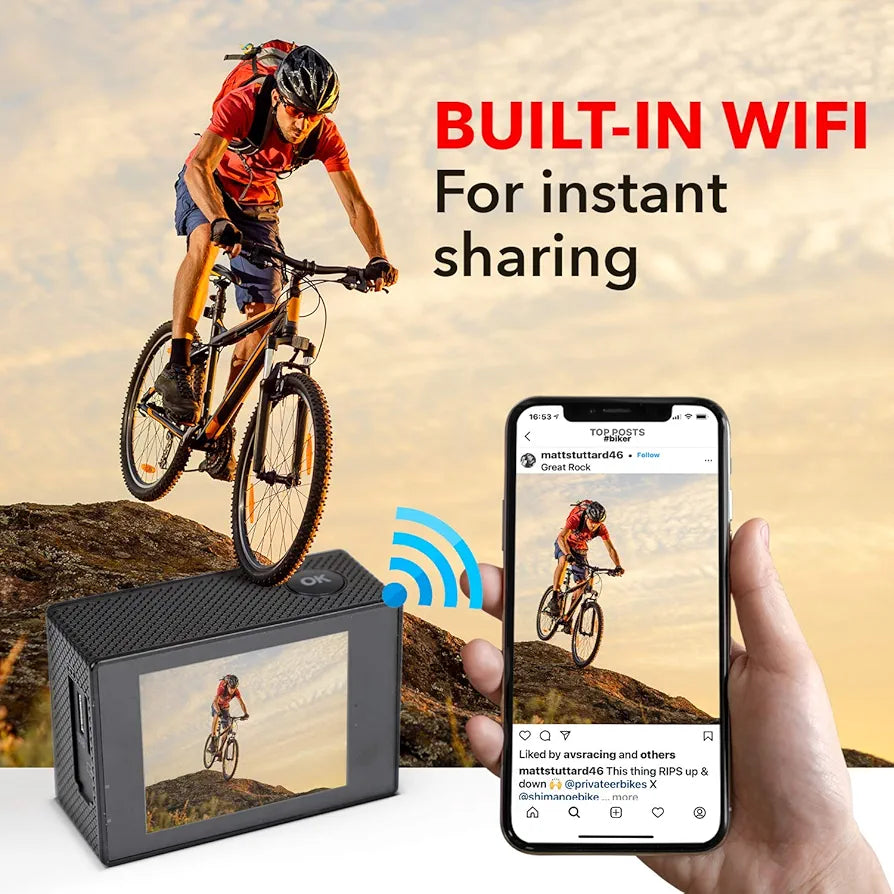 SNAPSHOT Action Camera 4K Underwater - 12MP HD Waterproof Video Cameras | 170 Degree Wide Angle Lens, 98FT, 90 Minute Battery | Sports Body Cam and Helmet Accessories Kit (Black)