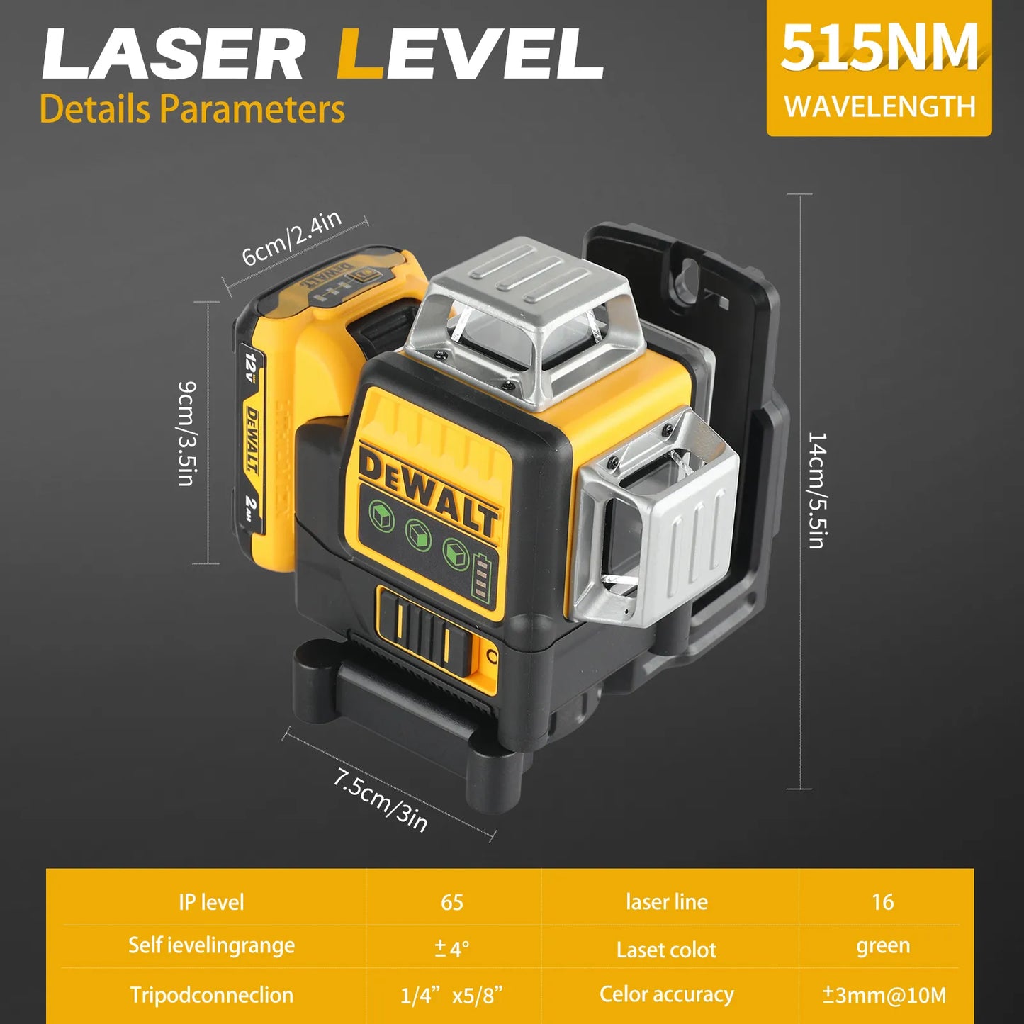 DEWALT 12V MAX Laser Level, Green Line Laser, 3-Way, 360 Degree Professional Laser, Cordless/Rechargeable (DW089LG)