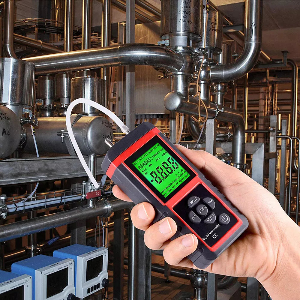 LCD Digital Manometer Differential Pressure Gauge Gas Air Pressure Meter 12 Unit