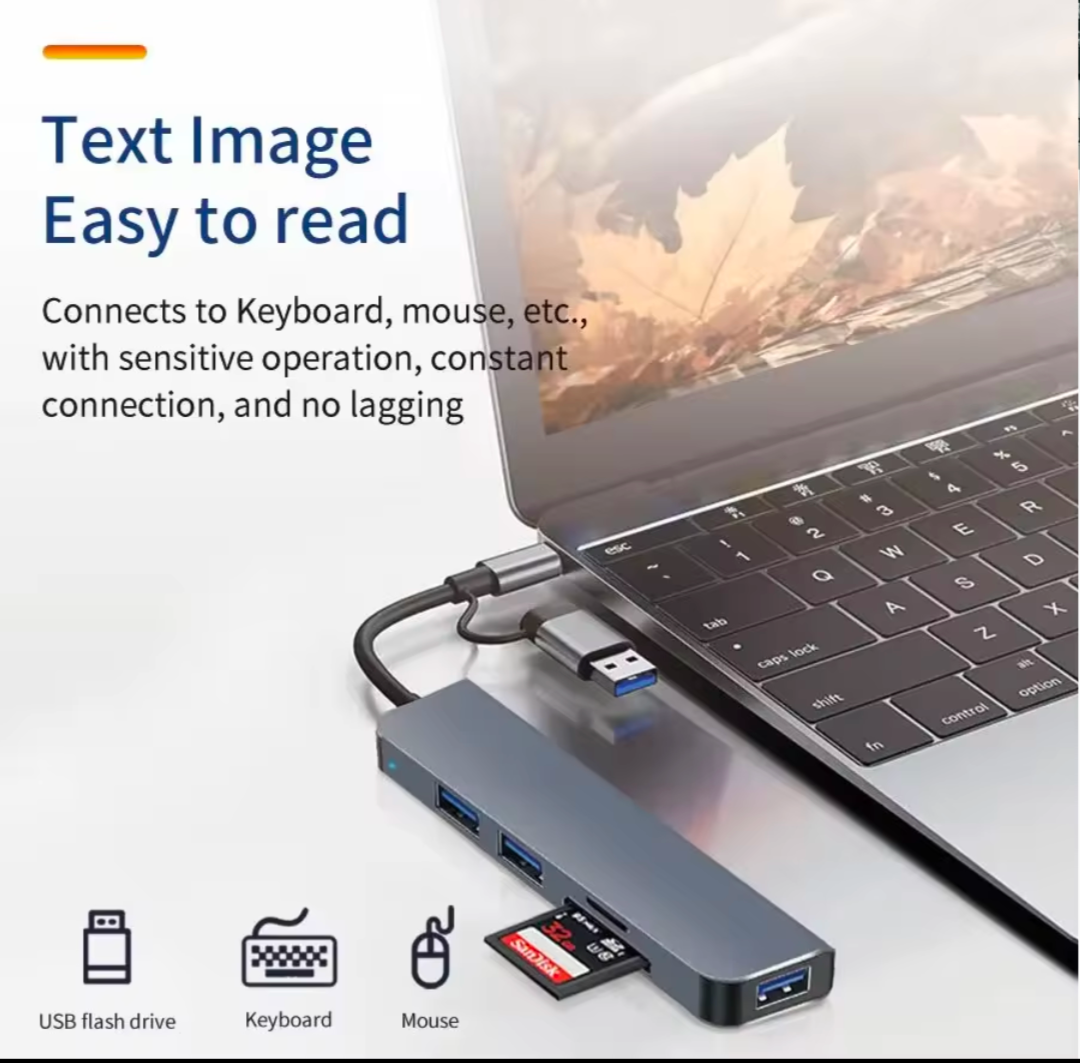 Type C And USB Hub USB 3.0 2.0 TF SD Card Reader 5 In 1