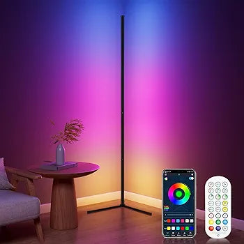 RGB Corner Floor Lamp, Bluetooth APP and Remote Control Music Sync LED Modern Floor Lamp for Living Room,