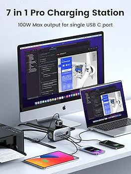 UGREEN 100W USB-C Charging Station with AC Outlet, Nexode 7-in-1 GaN Power Strip for Home and Office, with 3 AC, 3 USB C & 1 USB A, 6ft Extension Cord, for MacBook Pro/Air, iPad, iPhone 16, Galaxy S24