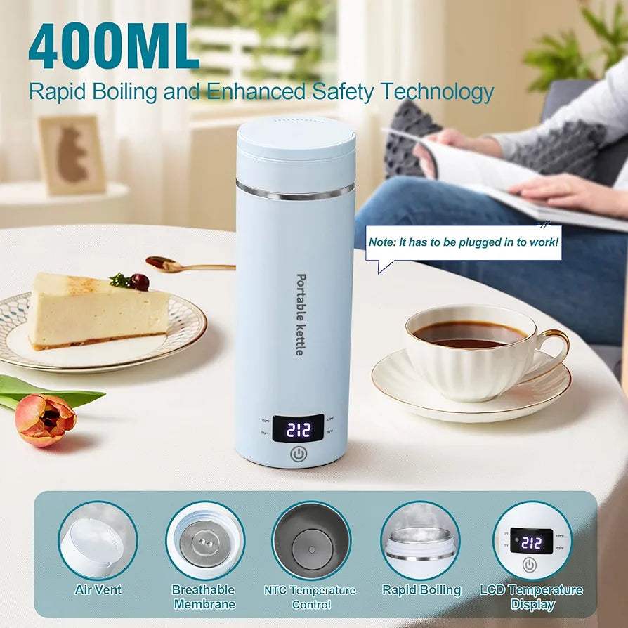 Travel Electric Kettle Portable Mini Kettle,Small Hot Water Boiler with 4 Temperature Settings,304 Stainless Steel,Fast Boiling Water with Auto Shut-Off and Boil Dry Protection,400ml