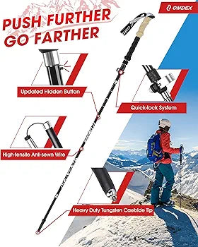 Trekking Poles for Hiking Collapsible - OMDEX Upgrade Ultralight Folding Aluminum Alloy 7075 Hiking Pole Pairs, Hiking Sticks Lightweight with Quick Lock System, Foldable Walking Sticks for Men Women