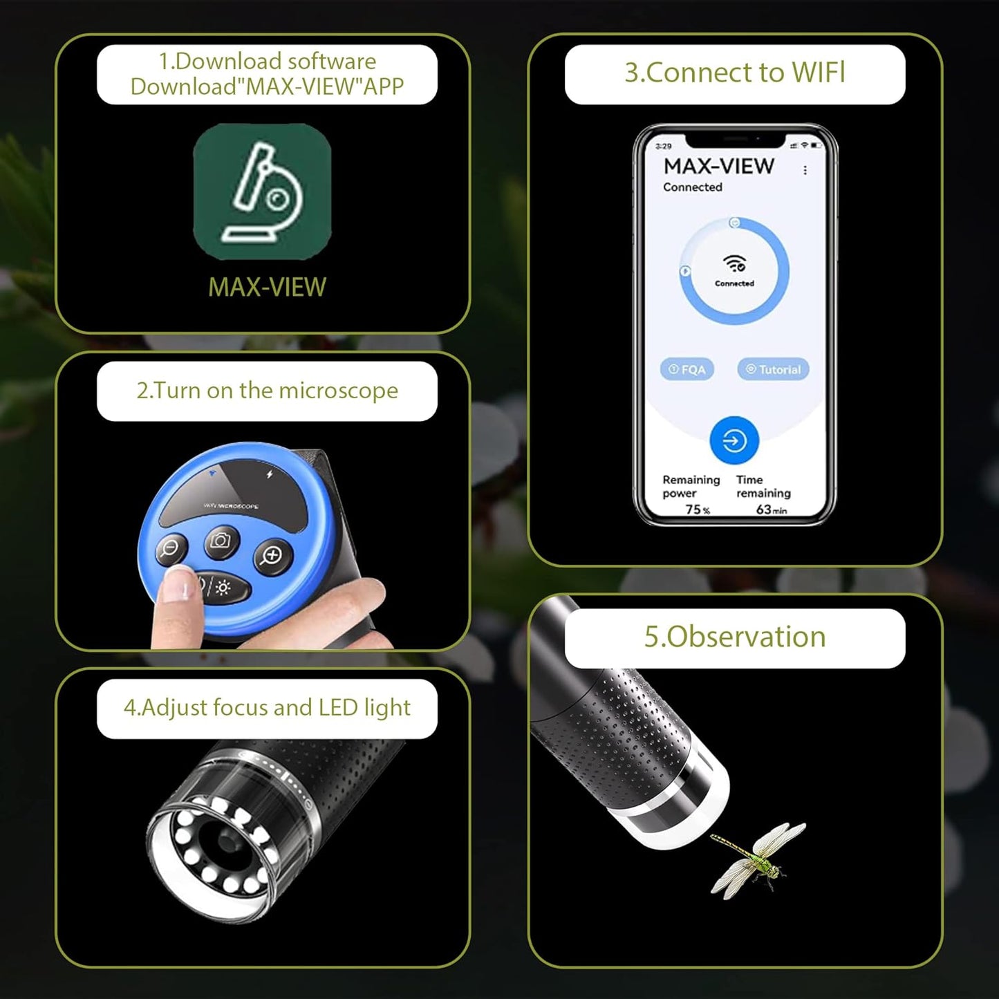 Wireless Digital Microscope, 50X-1000X Magnification Handheld Pocket Microscope Camera with 8 Adjustable LED, Rechargeable Bluetooth Microscope with iOS Android Phone, MacBook, Windows PC
