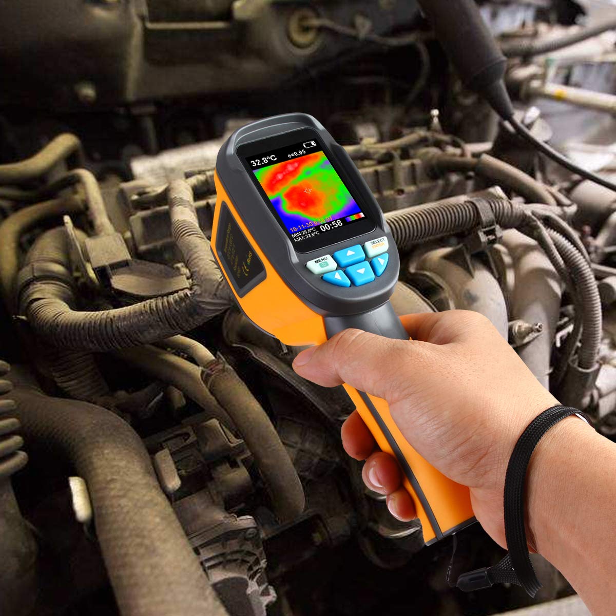 Infrared (IR) Thermal Imager & Visible Light Camera with IR Resolution 1024 Pixels & Temperature Range from -4~572°F, 6Hz Refresh Rate, Black