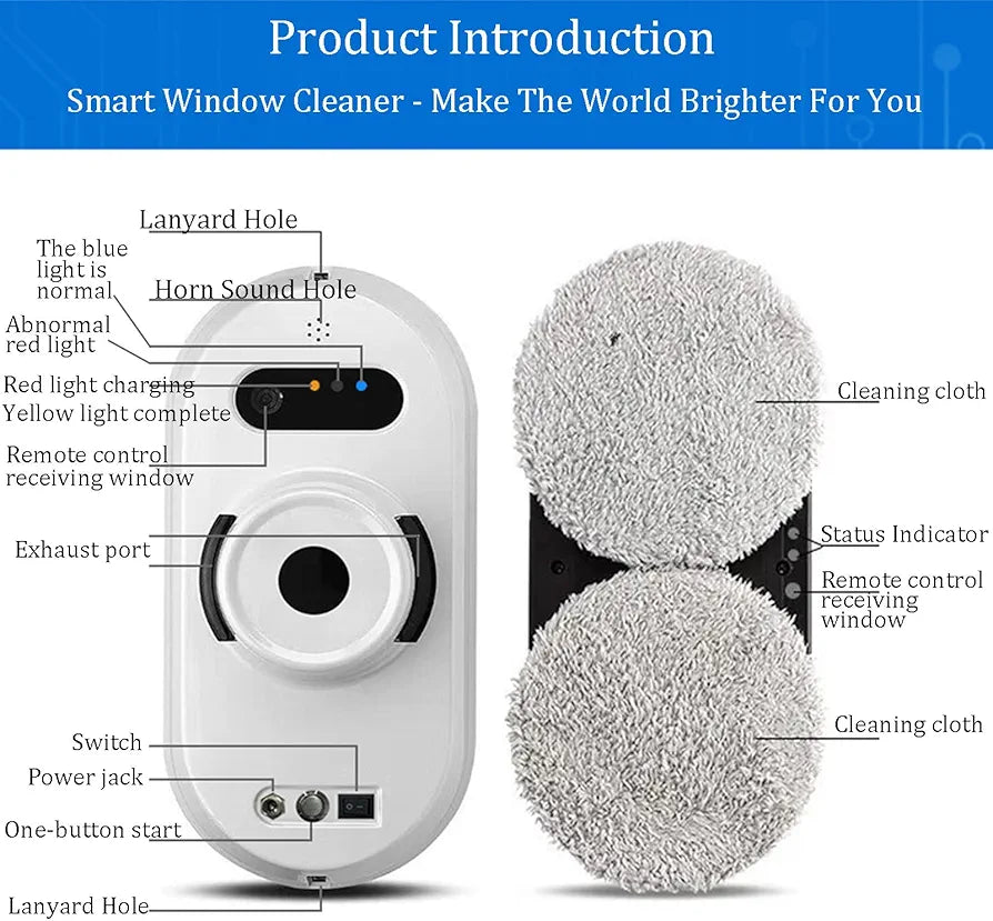 Window Cleaning Robot, Intelligent Automatic Remote Control Robot, Safety Anti-Drop, Glass Cleaning Wiping Machine for Home, Office, Building