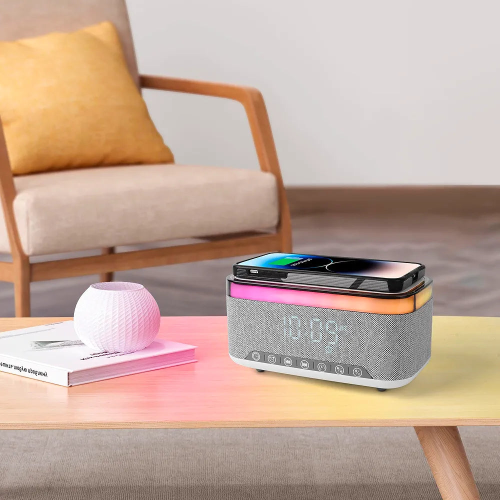 Multifunctional RGB Night Light Wireless Charging Station BT Speaker Digital Alarm Clock