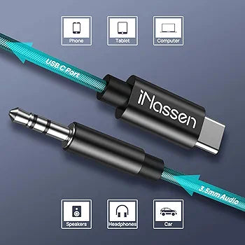 iNassen USB C to 3.5mm Adapter Aux Car Cable for Samsung USB C Jack 3.5mm Adapter Audio Cable C to 3.5mm Aux Stereo Car Compatible with Samsung S20/S20+/S10/Note10, Pixel 2 3 XL, Huawei P40 P30 PRO/P20