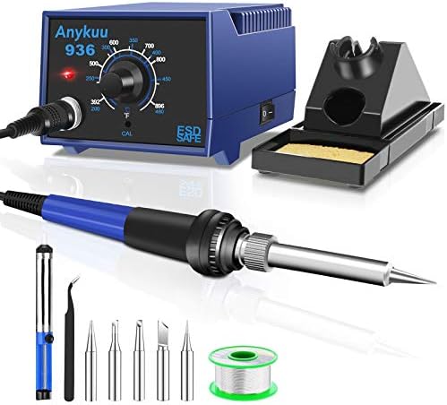 Anykuu 60W Soldering Station with C/F Switch with Temperature Setting 200~480℃, Plug-in Anti-Static Soldering Stations for Beginners and Professionals