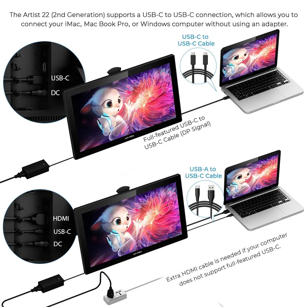 XP-PEN Artist 22 (2nd Gen) 21.5" Drawing Tablet with 1080P Display with 86% NTSC Color Gamut, Battery-Free Stylus and Adjustable Stand, Supports Windows and Mac