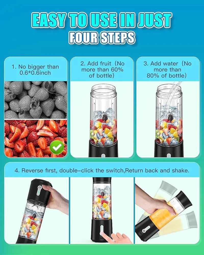 Portable Blender, 500ml Large Capacity Travel Blender Inside Contains 6 Stainless Steel Blades And USB Charging, Easy to Use And Safe Personal Blender for Travel, Kitchen, Party And Outdoor
