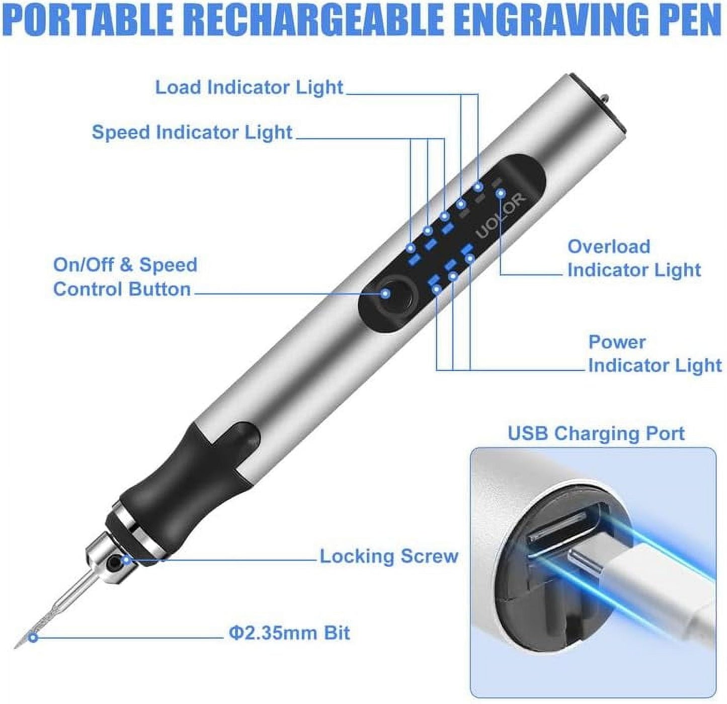 Wiher Electric Engraving Pen Kit with 42 Bits, Mini Electric DIY Engraver Cordless Rotary Tools Portable Engraving Tool for Jewelry Wood Metal Stone Plastic Glass Etching