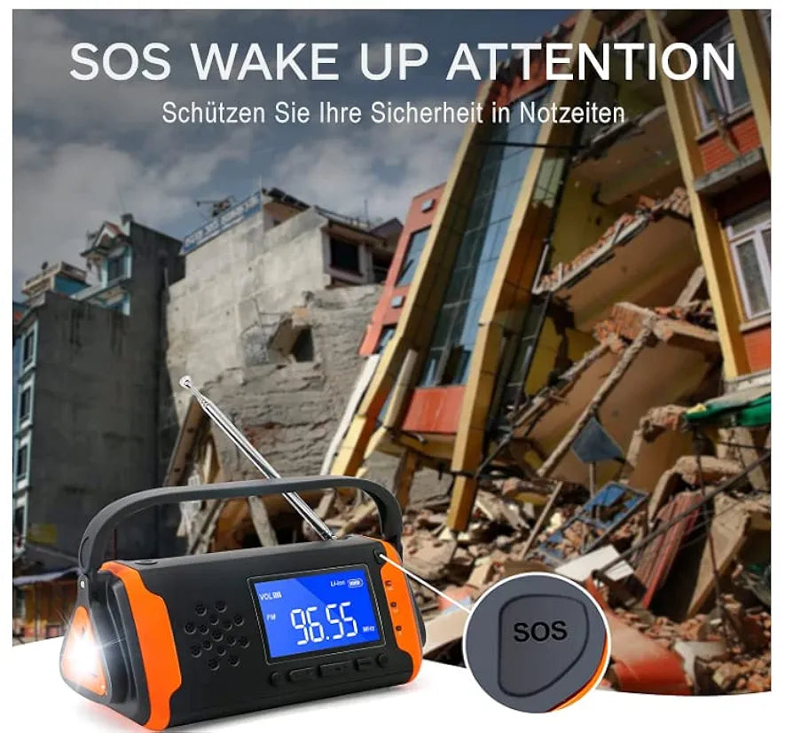 RunningSnail Solar Radio, Emergency Radio, Hand Crank, Phone Charger with LED Torch, 4000mAh Power Bank and SOS Alarm for Emergency for Camping, Hiking (Orange)