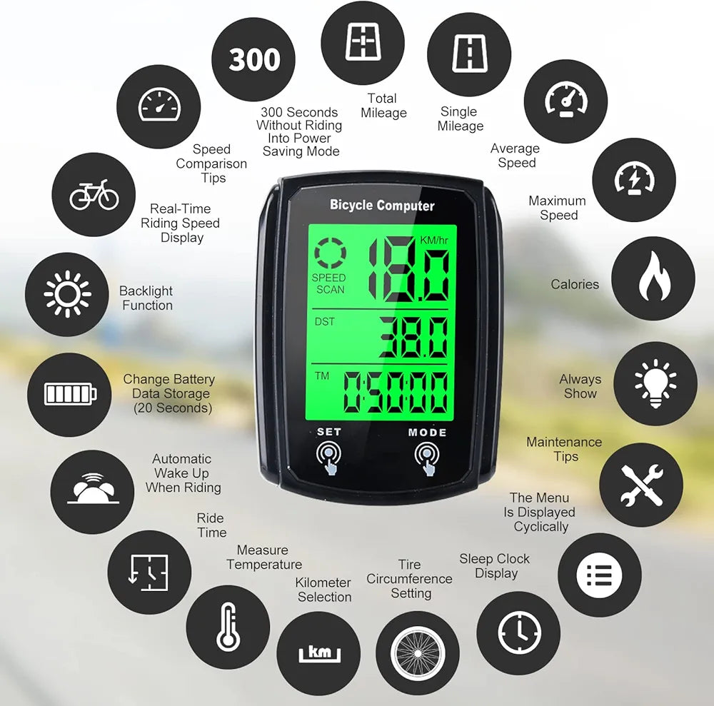 Bike Computer 668 , MPH KM/H Bicycle Computer, Digital LCD Backlight Display Bike Speedometer, Waterproof
