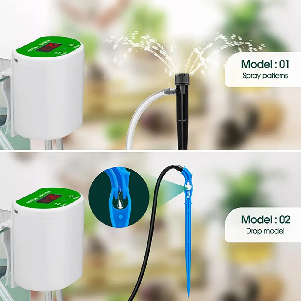 Automatic Watering System Drip Irrigation Kit Intelligent Timing Holiday Plant Watering Devices LED Display & USB Power, Indoor Irrigation System for Potted Plants