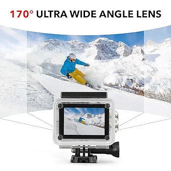 SNAPSHOT Action Camera 4K Underwater - 12MP HD Waterproof Video Cameras | 170 Degree Wide Angle Lens, 98FT, 90 Minute Battery | Sports Body Cam and Helmet Accessories Kit (Black)
