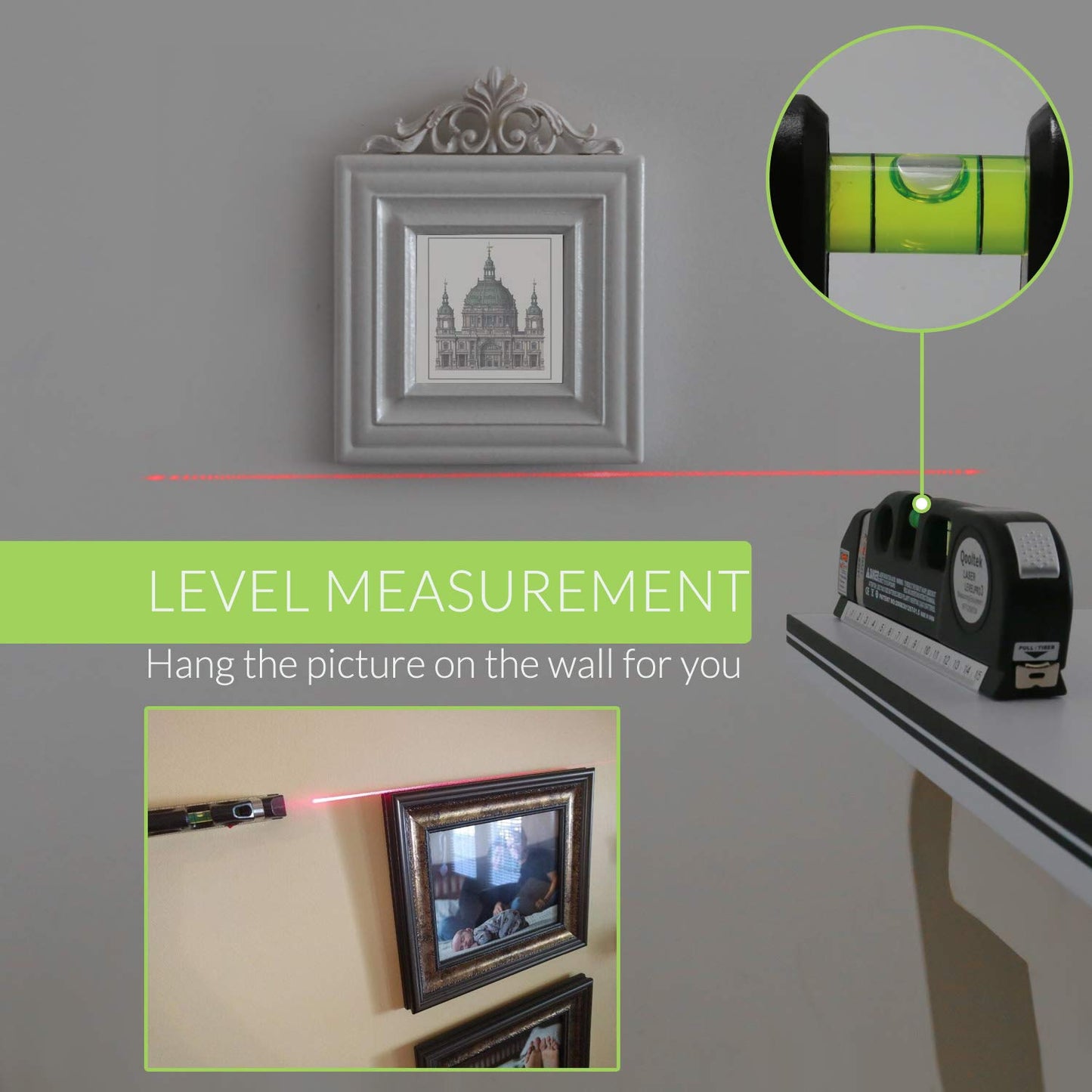 Laser Level Multipurpose Line Laser Leveler Tool Cross Line Lasers With 8FT 2.5M Standard Measure Tape and Metric Rulers
