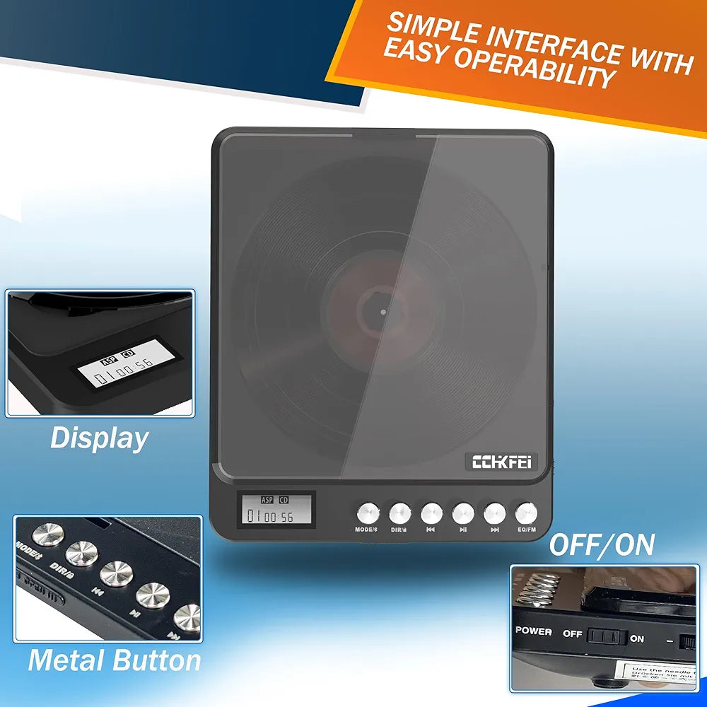 Bluetooth Portable CD Player with Built-in Speakers, 2000mAh Rechargeable Bluetooth CD Players Portable 3.5mm Double Headphone Jack, Discman Personal CD Player for Car Home Travel