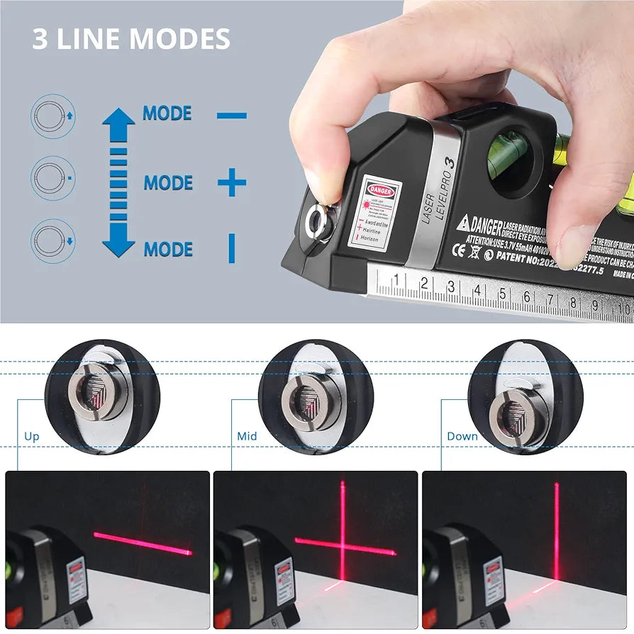 Laser Level Multipurpose Line Laser Leveler Tool Cross Line Lasers With 8FT 2.5M Standard Measure Tape and Metric Rulers