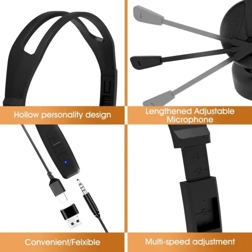 USB Headset with Microphone, 3.5mm Jack/USB 2-in-1 Computer Headset with Bru