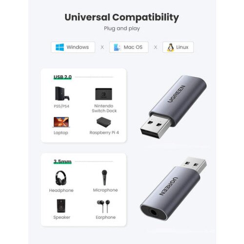 Ugreen USB to Audio Jack USB External Sound Card 3.5mm Audio Adapter