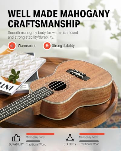 Donner Concert Ukulele Beginner Kit 23 inch Ukelele Mahogany Wood with Free Online Lesson Gig Bag Strap Nylon String Tuner Picks Ukalalee Yukalalee Bundle Pack DUC-200